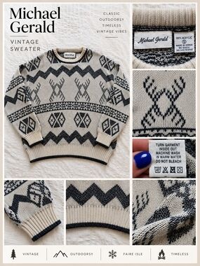 Vintage Michael Gerald Deer Fair Isle Sweater S